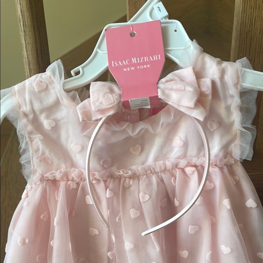 NWT Isaac Mizrahi Pink & White Ruffled Tiered Babydoll Dress w Headband 3T - Picture 2 of 9